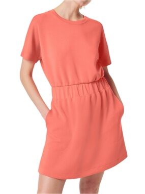 SPANX Cream Orange Cinched Waist Pocket Relaxed Crewneck Tee Dress